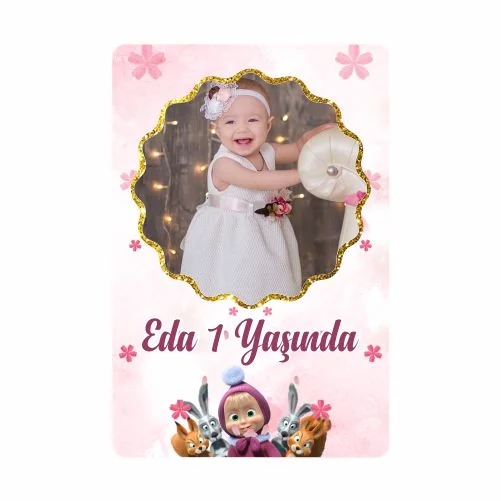 Maşa İle Koca Ayı Temalı Doğum Günü Magneti